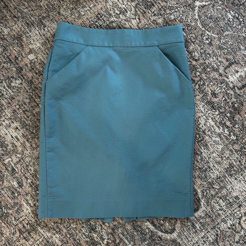 J.Crew The Pencil Skirt Blue Cotton Twill Knee Length Workwear 37415 Size 2